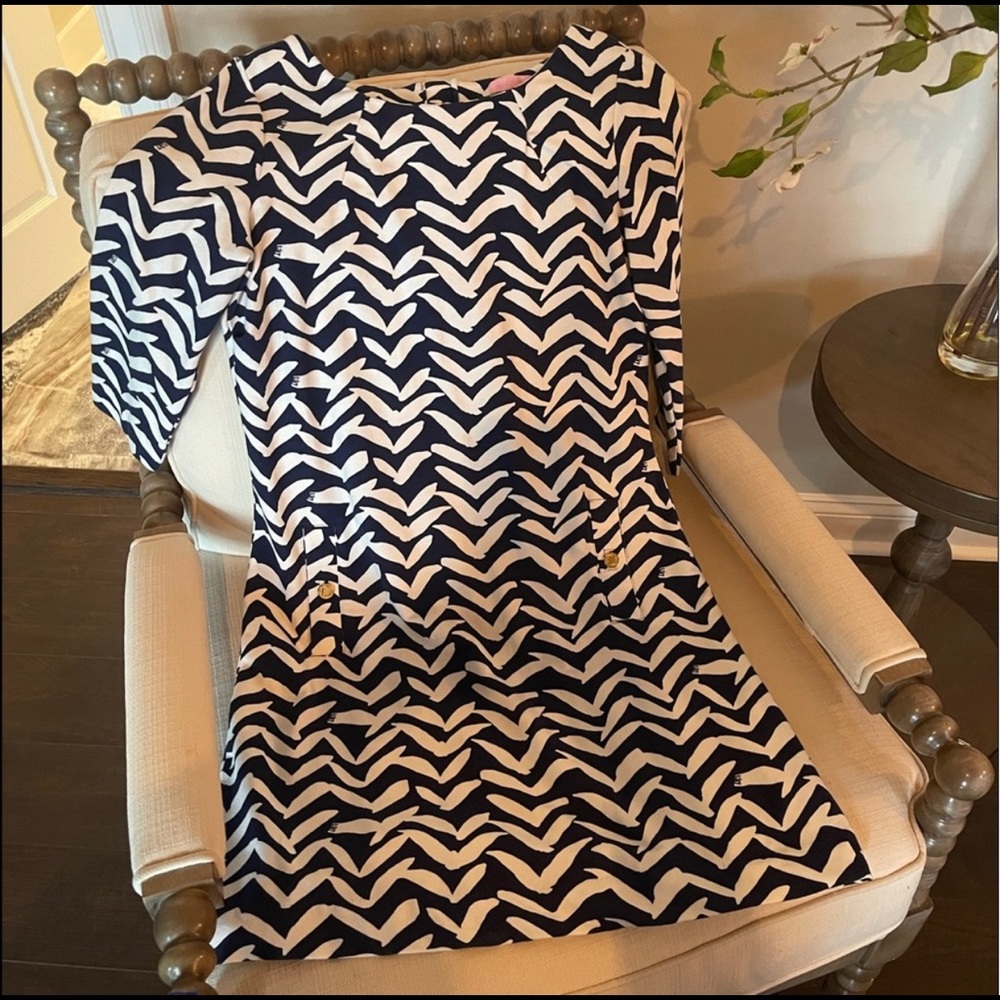 Lilly Pulitzer Charlene Shift Dress Bright Navy Pattern